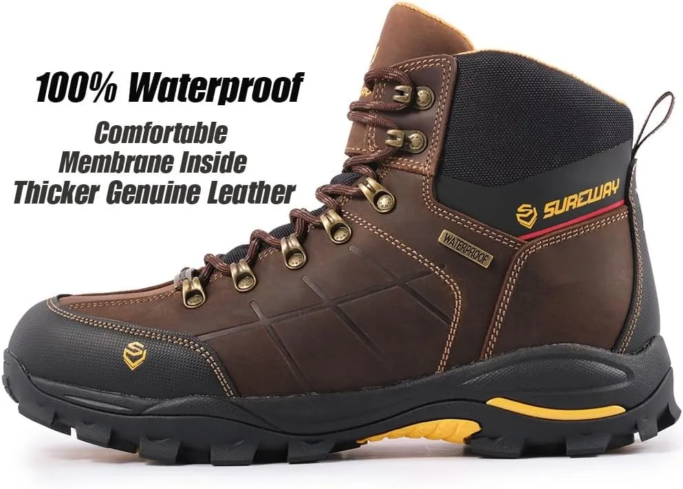 SUREWAY Men's 6" Soft/Steel Toe Heavy Duty Waterproof Work Boot - Leather,Lace Up,Oil/Slip Resistant Dual-Density Comfortable EH Construction Industrial Ankle Safety Men Work Boots,Roofing, Hunting