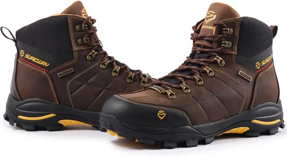 SUREWAY Men's 6" Soft/Steel Toe Heavy Duty Waterproof Work Boot - Leather,Lace Up,Oil/Slip Resistant Dual-Density Comfortable EH Construction Industrial Ankle Safety Men Work Boots,Roofing, Hunting