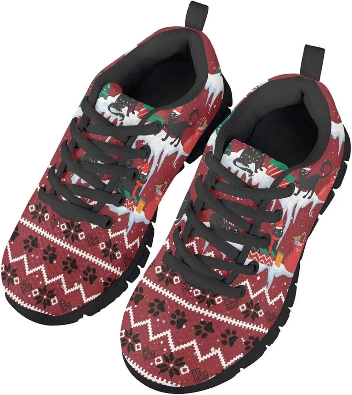 SYtrade Girls Christmas Running Sports Shoes Lace-up Athletic Sneaker Black Sole