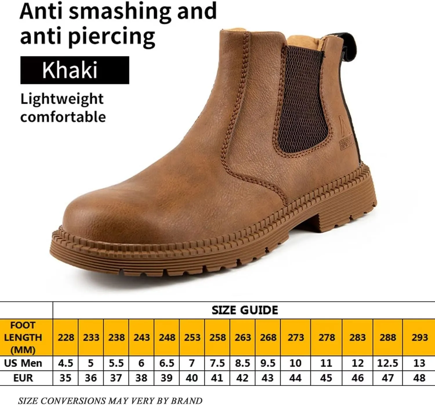 Tanleewa Steel Toe Work Boots for Men Leather Safety Shoes Waterproof Construction Shoes Insulated Hiking Boots Nonslip Work Shoes