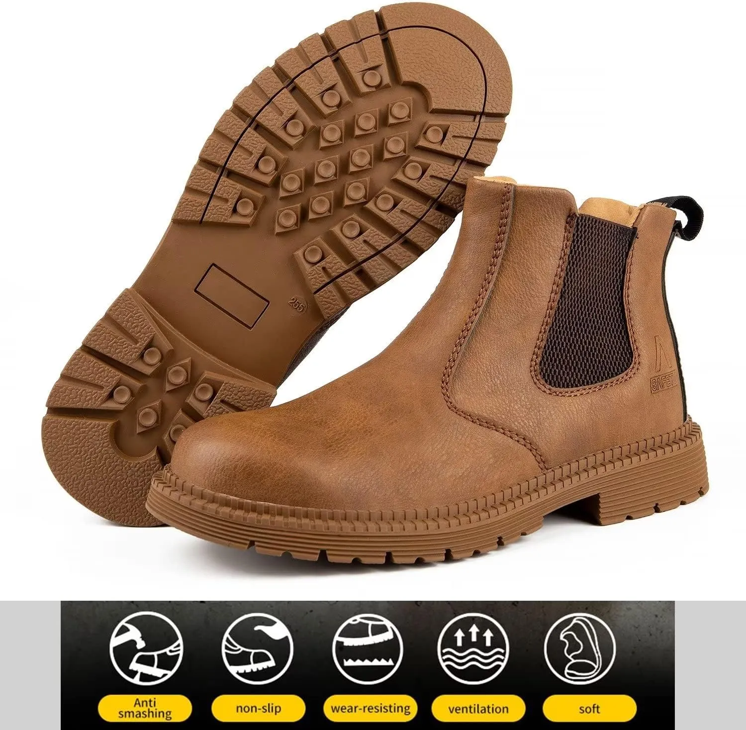 Tanleewa Steel Toe Work Boots for Men Leather Safety Shoes Waterproof Construction Shoes Insulated Hiking Boots Nonslip Work Shoes