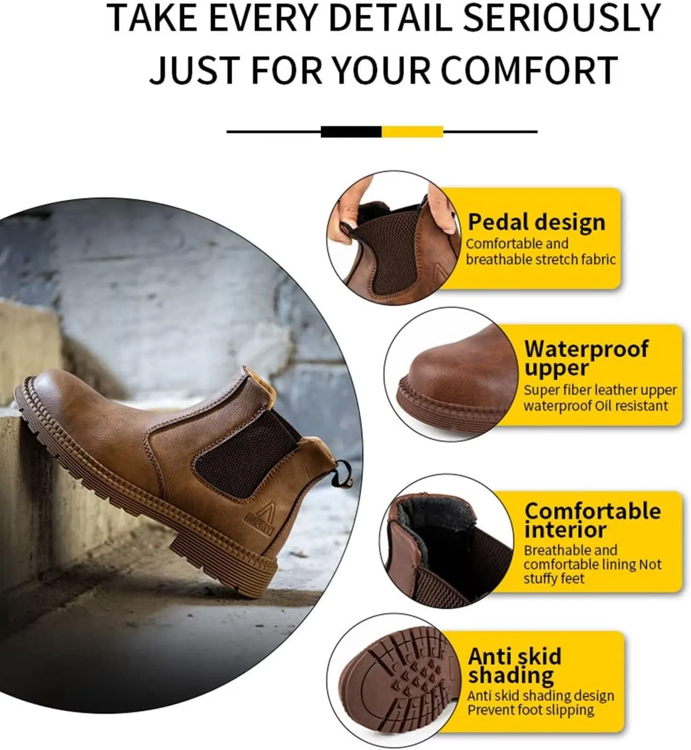 Tanleewa Steel Toe Work Boots for Men Leather Safety Shoes Waterproof Construction Shoes Insulated Hiking Boots Nonslip Work Shoes