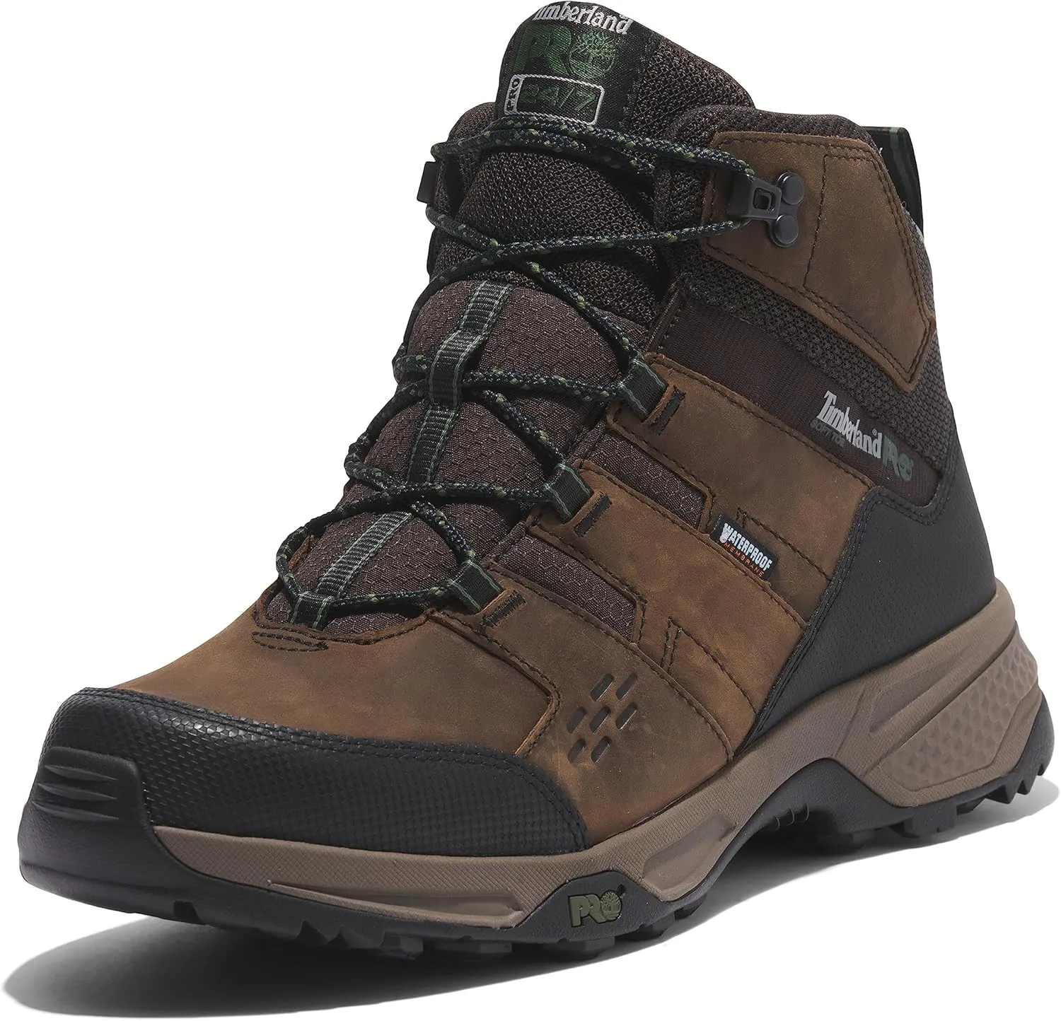 Timberland PRO Men's Switchback LT Soft Toe Waterproof Industrial Hiking Work Boot, Brown/Green, 10W