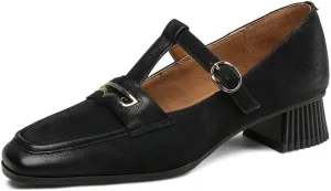 TinaCus Handmade Women's Genuine Leather Retro T-Strap Square Toe Slip On Flats Loafers Shoes