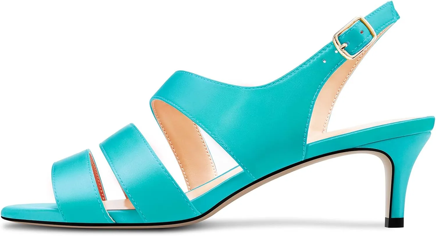 TNYNFBEB Women Mid Heel Peep Open Toe Sandals Ankle Strap Buckle Prom Wedding Cute Basic Classic 2.0 Inches Heels