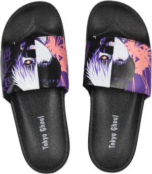 Tokyo Ghoul Men's Ken Kaneki Split Side Adult Slip-On Sandal Slides, Small Black