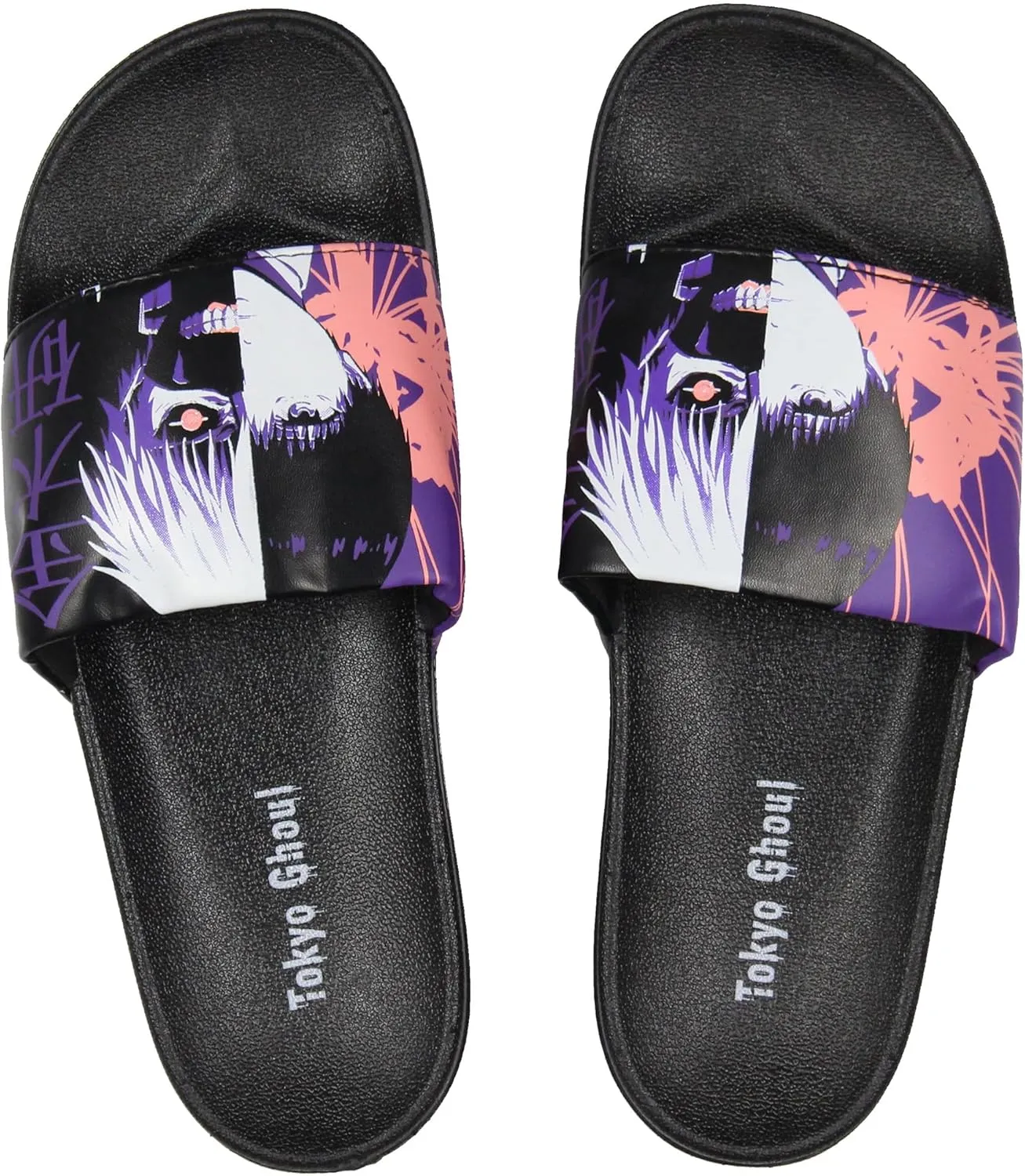 Tokyo Ghoul Men's Ken Kaneki Split Side Adult Slip-On Sandal Slides, Small Black