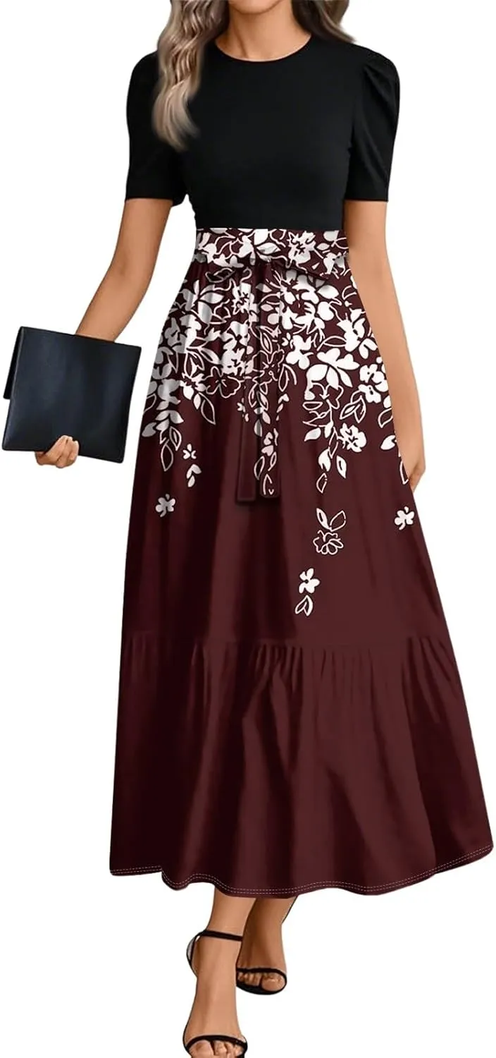 Trendy Dresses for Women 2025, Vacation High Waisted Summer Dresses Spring Flower Print Casual Sundress
