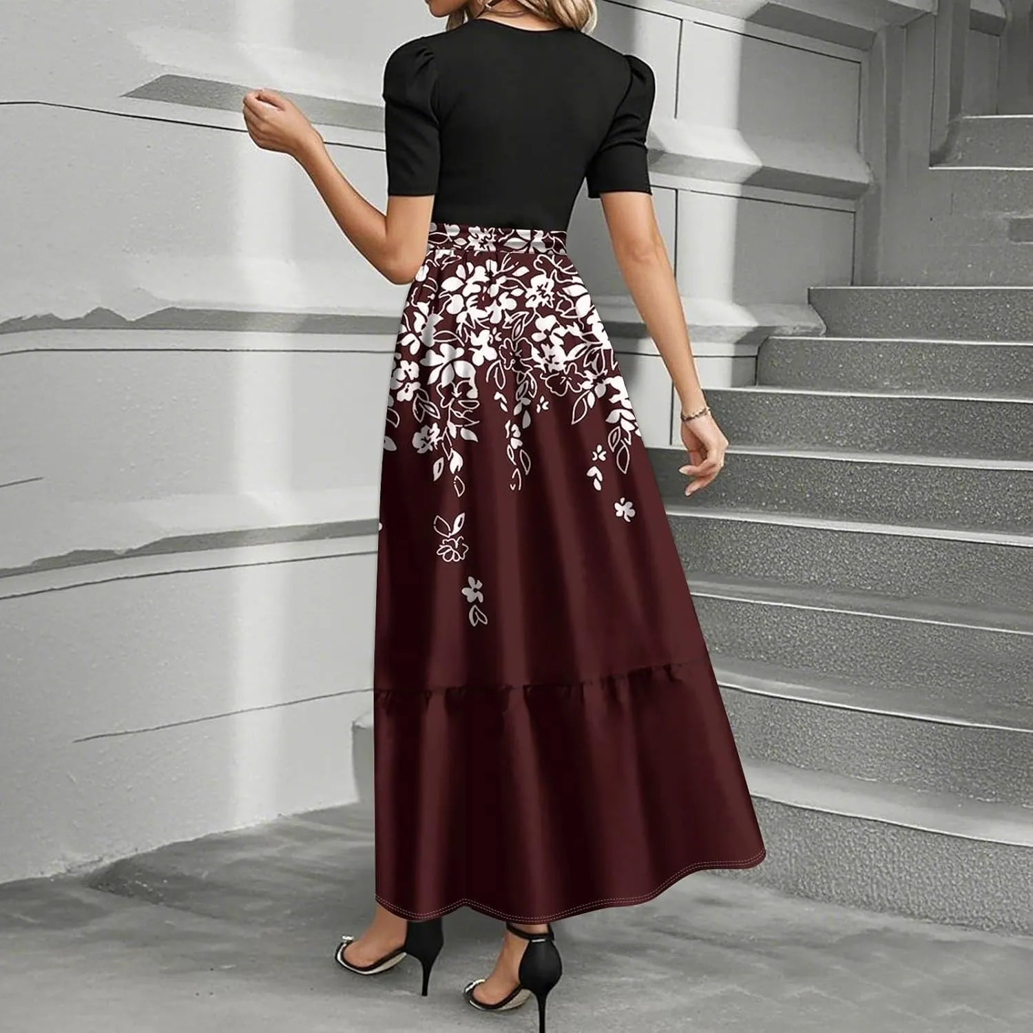 Trendy Dresses for Women 2025, Vacation High Waisted Summer Dresses Spring Flower Print Casual Sundress