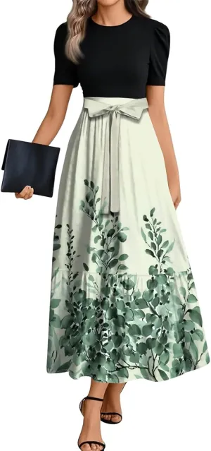 Trendy Dresses for Women 2025, Vacation High Waisted Summer Dresses Spring Flower Print Casual Sundress