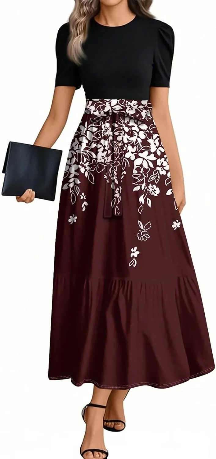 Trendy Dresses for Women 2025, Vacation High Waisted Summer Dresses Spring Flower Print Casual Sundress