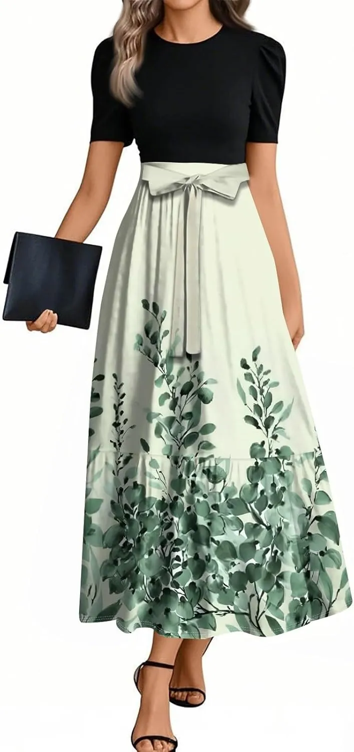Trendy Dresses for Women 2025, Vacation High Waisted Summer Dresses Spring Flower Print Casual Sundress