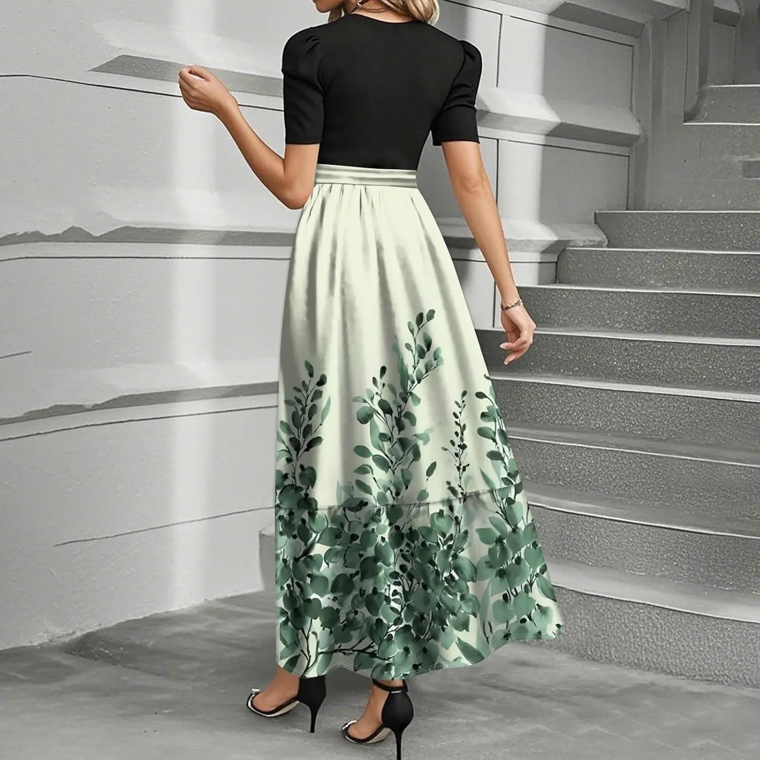 Trendy Dresses for Women 2025, Vacation High Waisted Summer Dresses Spring Flower Print Casual Sundress