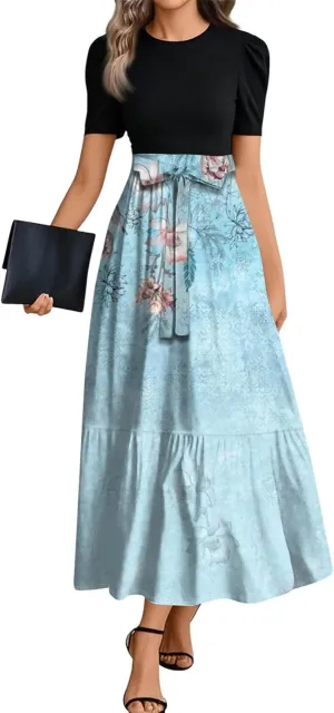 Trendy Dresses for Women 2025, Vacation High Waisted Summer Dresses Spring Flower Print Casual Sundress