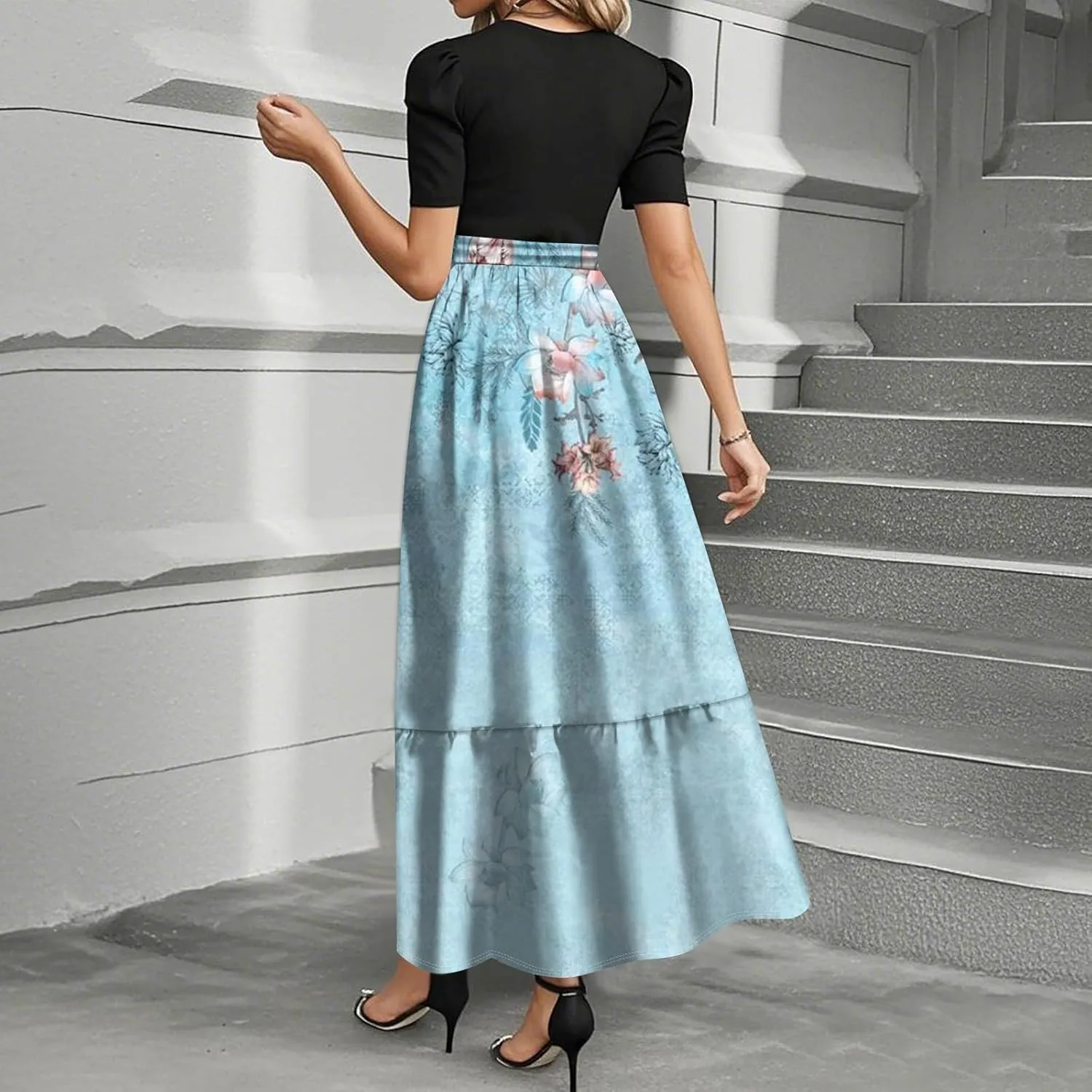Trendy Dresses for Women 2025, Vacation High Waisted Summer Dresses Spring Flower Print Casual Sundress