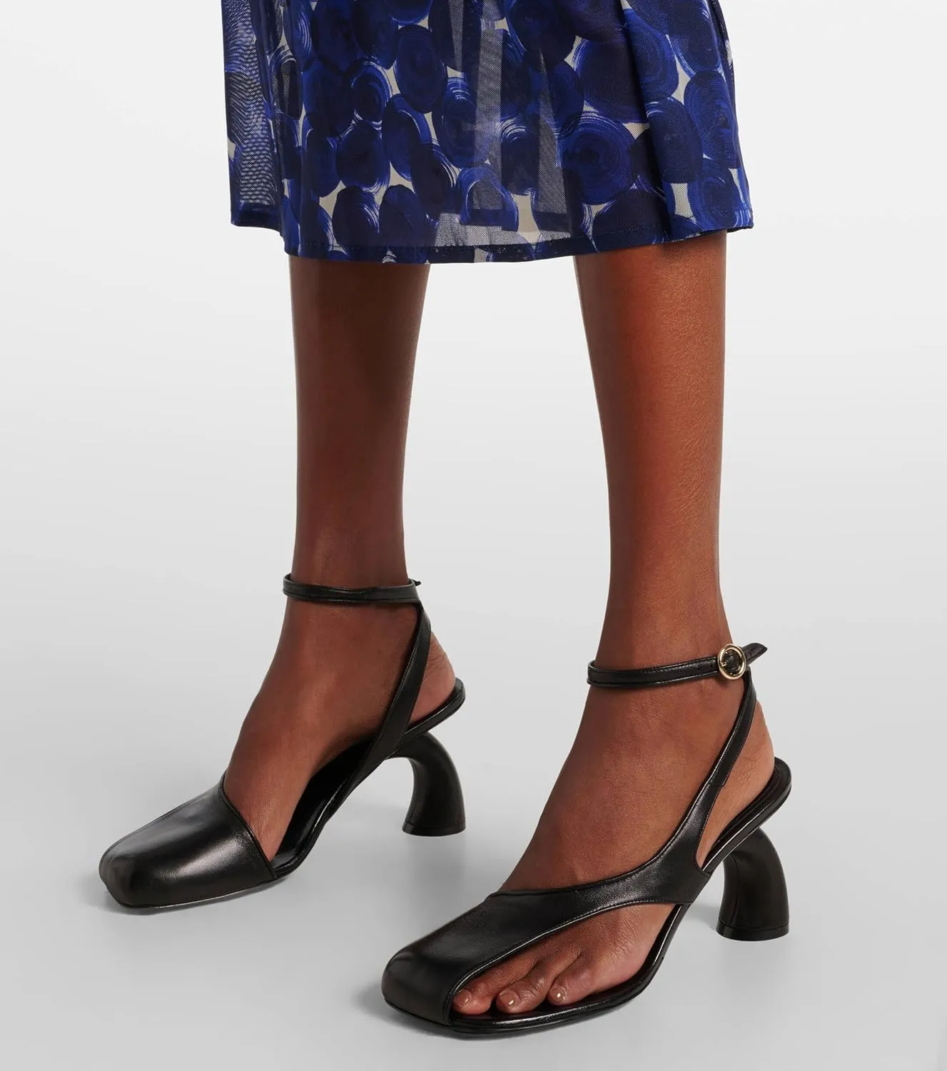 Trendy Open Toe Heeled Sandals for Women - Stylish Thong Sandals with Unique Curved Contoured Heel Fashion Ankle Strap Peep Toe High Heels Pumps for Summer & Evening