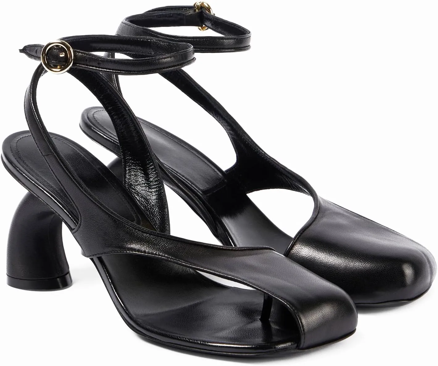 Trendy Open Toe Heeled Sandals for Women - Stylish Thong Sandals with Unique Curved Contoured Heel Fashion Ankle Strap Peep Toe High Heels Pumps for Summer & Evening