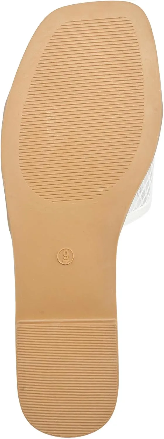 True Religion Women’s Mesh Denim Slide Sandals – Logo Strap, Casual Slip-On Comfort