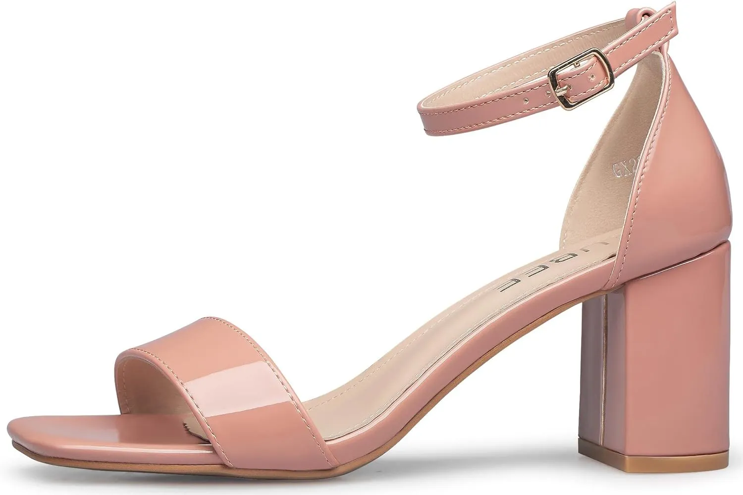 UBEE Nude High Heels Women's open toe ankle strap Thick heel Pump Sandals Party wedding Buckle Sandals
