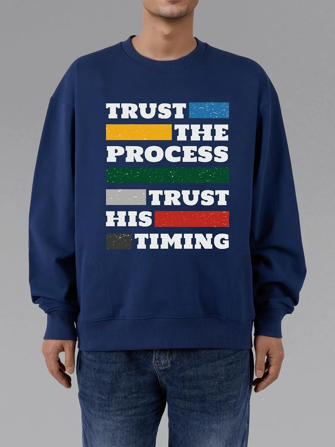 Unisex Easter Elements Graphic Letter Print Sweatshirt Crew Neck Long Sleeve Loose Pullover Tops with Pockets