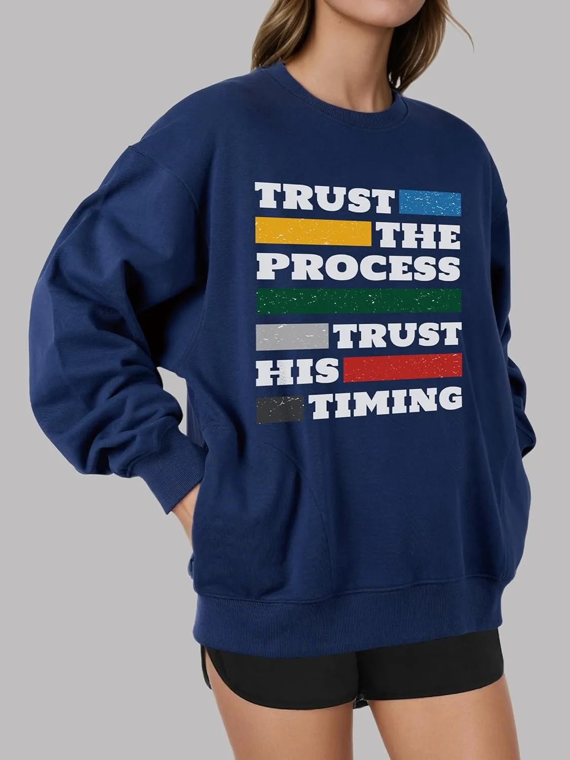 Unisex Easter Elements Graphic Letter Print Sweatshirt Crew Neck Long Sleeve Loose Pullover Tops with Pockets