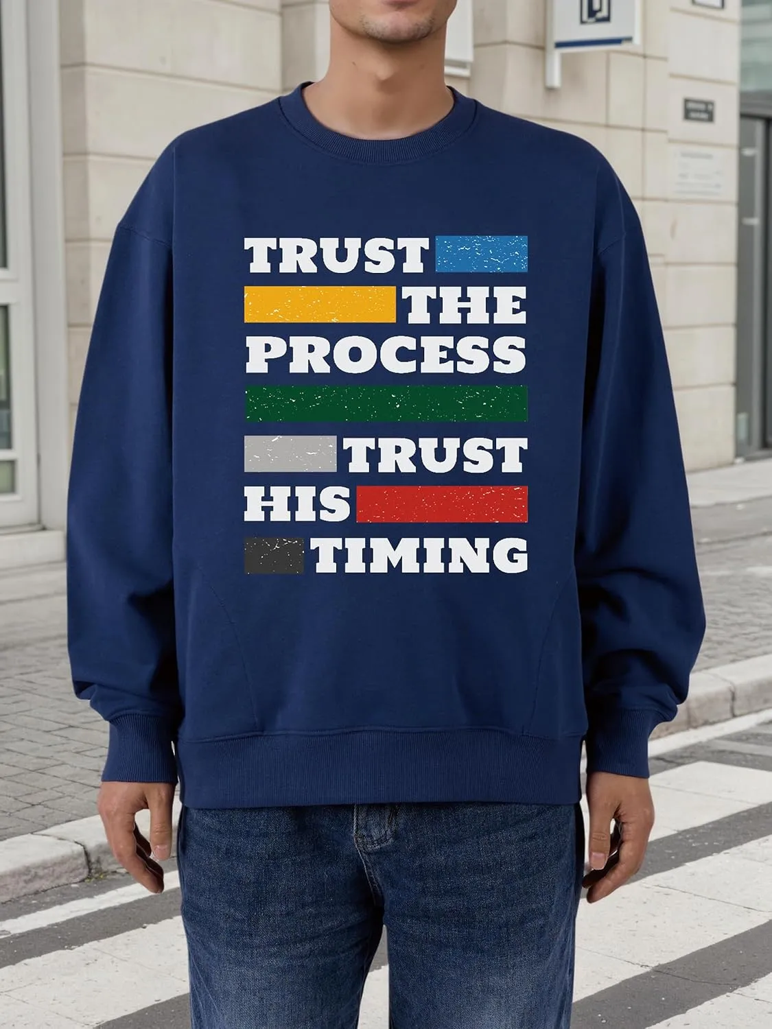 Unisex Easter Elements Graphic Letter Print Sweatshirt Crew Neck Long Sleeve Loose Pullover Tops with Pockets