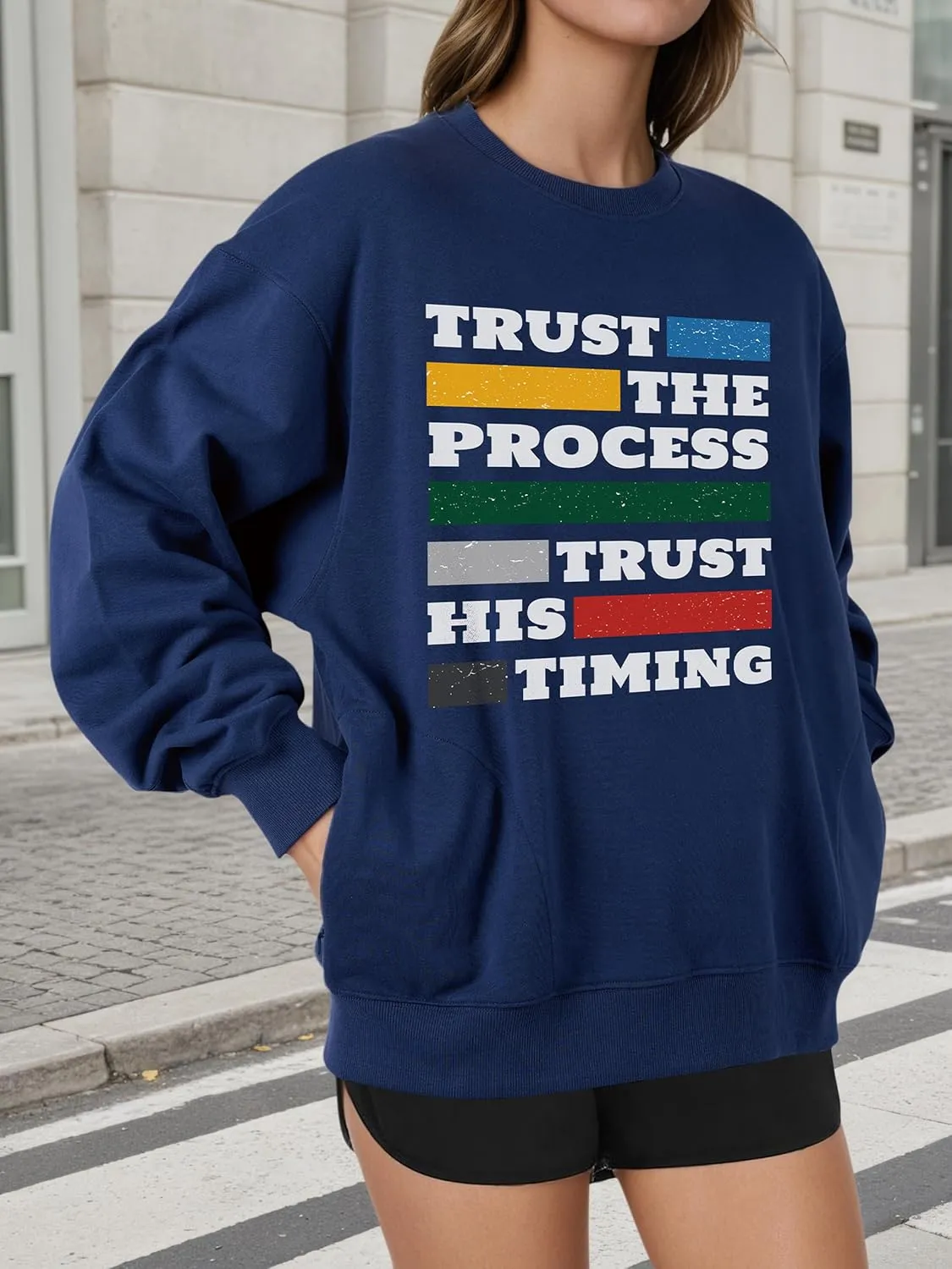 Unisex Easter Elements Graphic Letter Print Sweatshirt Crew Neck Long Sleeve Loose Pullover Tops with Pockets