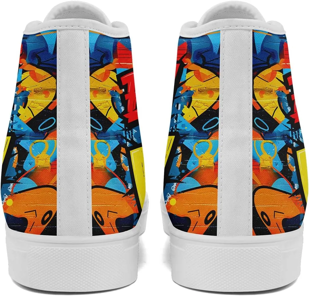Unisex Graffiti High-Top Canvas Sneakers Stylish Streetwear Colorful Canvas Shoes for Women Comfortable Casual Walking Shoes