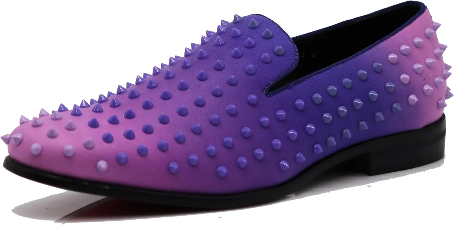 USOP Men's Fashion Spike Gradient Dress Loafers Slip On Shoes Classic Tuxedo Dress Shoes