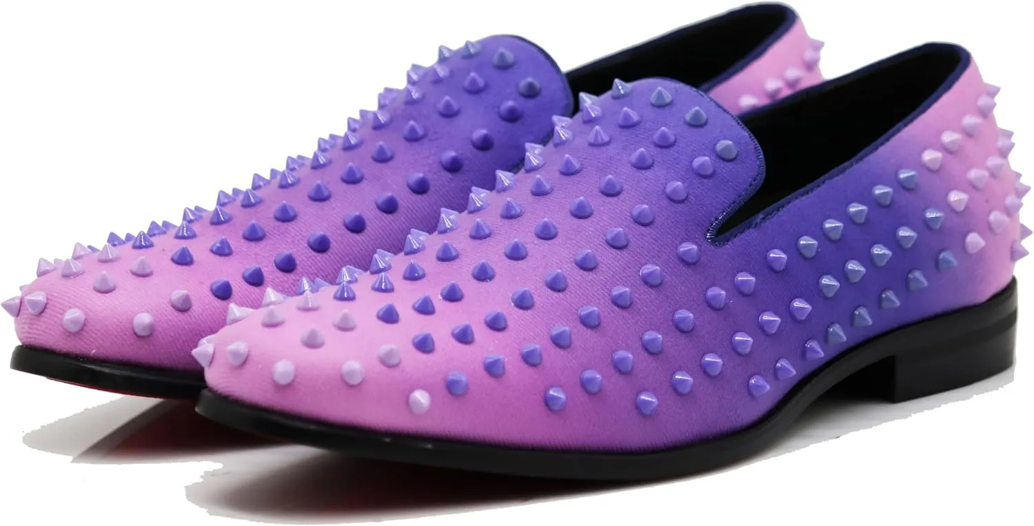 USOP Men's Fashion Spike Gradient Dress Loafers Slip On Shoes Classic Tuxedo Dress Shoes