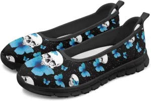 Vintage Chic Skulls Printed Womens Flats Comfortable Dressy Slip On Platform Loafers Fit Comfort Mesh Casual Sneakers Daily Wear
