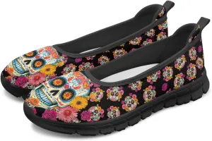Vintage Chic Skulls Printed Womens Flats Comfortable Dressy Slip On Platform Loafers Fit Comfort Mesh Casual Sneakers Daily Wear