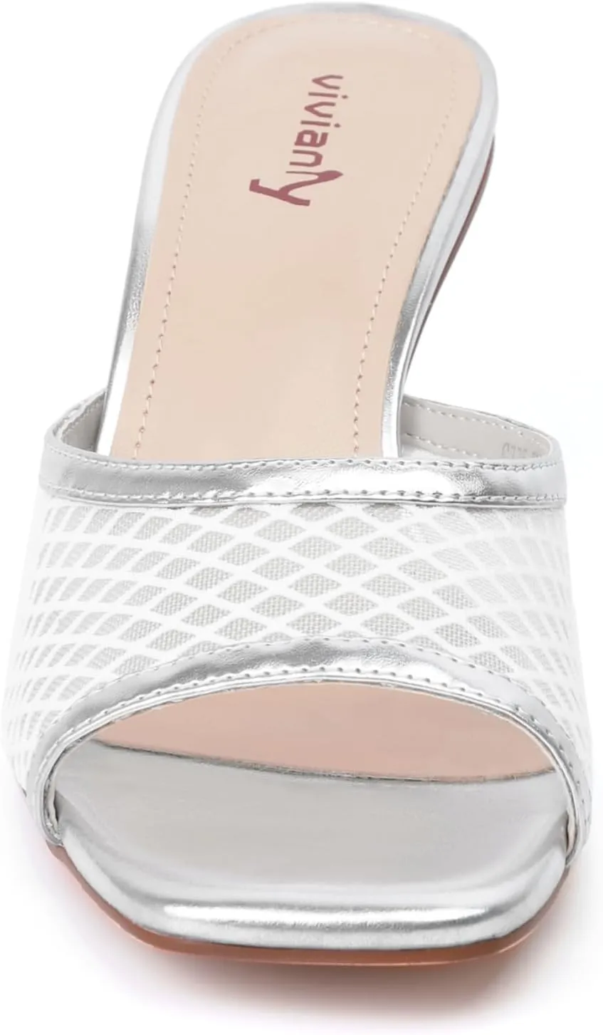vivianly Womens Clear Heels Sandals Transparent Stiletto Heel Slippers Backless Peep Toe Slip on Heeled Mules