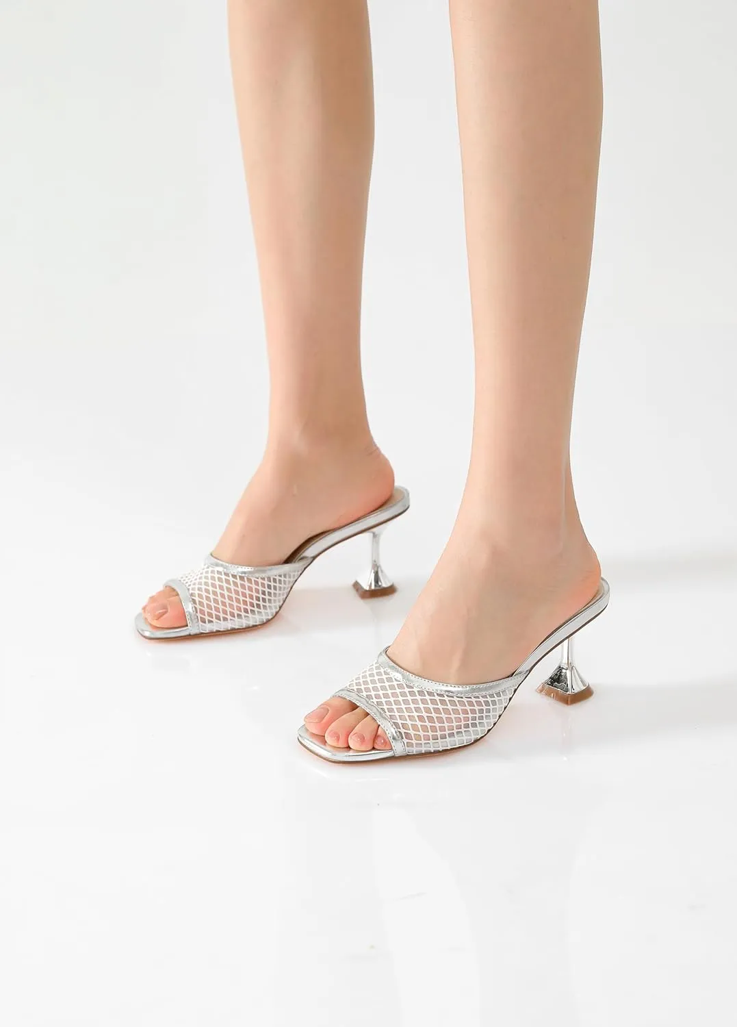 vivianly Womens Clear Heels Sandals Transparent Stiletto Heel Slippers Backless Peep Toe Slip on Heeled Mules