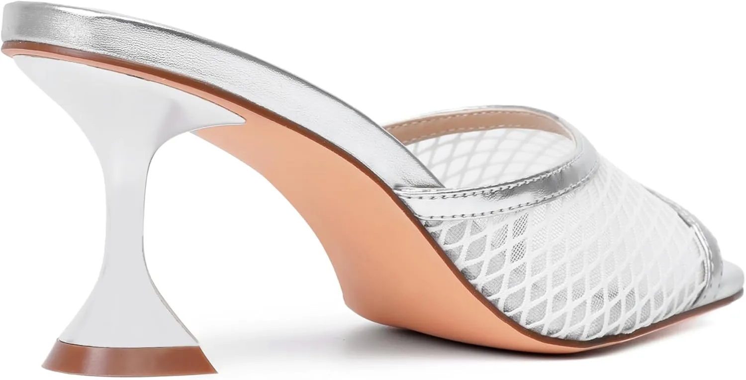 vivianly Womens Clear Heels Sandals Transparent Stiletto Heel Slippers Backless Peep Toe Slip on Heeled Mules