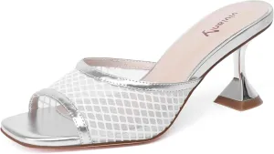 vivianly Womens Clear Heels Sandals Transparent Stiletto Heel Slippers Backless Peep Toe Slip on Heeled Mules