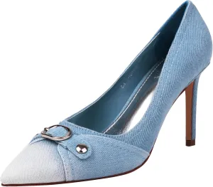 vivianly Womens Denim Stiletto Heels Sandals Pointed Toe Heeled Mule Pumps