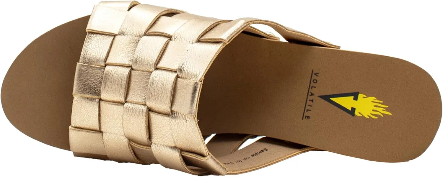 VOLATILE Womens Enoki Metallic Studded Slide Casual Sandals Casual Mid Heel 2-3" - Gold