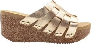 VOLATILE Womens Enoki Metallic Studded Slide Casual Sandals Casual Mid Heel 2-3" - Gold