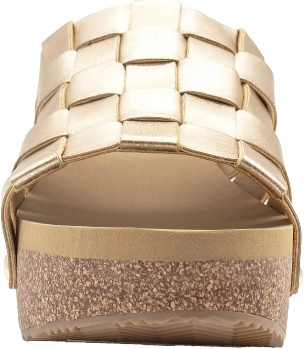 VOLATILE Womens Enoki Metallic Studded Slide Casual Sandals Casual Mid Heel 2-3" - Gold