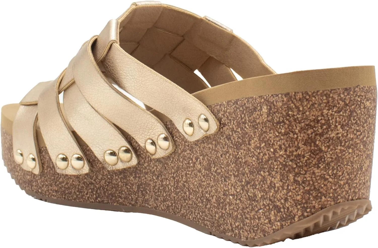 VOLATILE Womens Enoki Metallic Studded Slide Casual Sandals Casual Mid Heel 2-3" - Gold