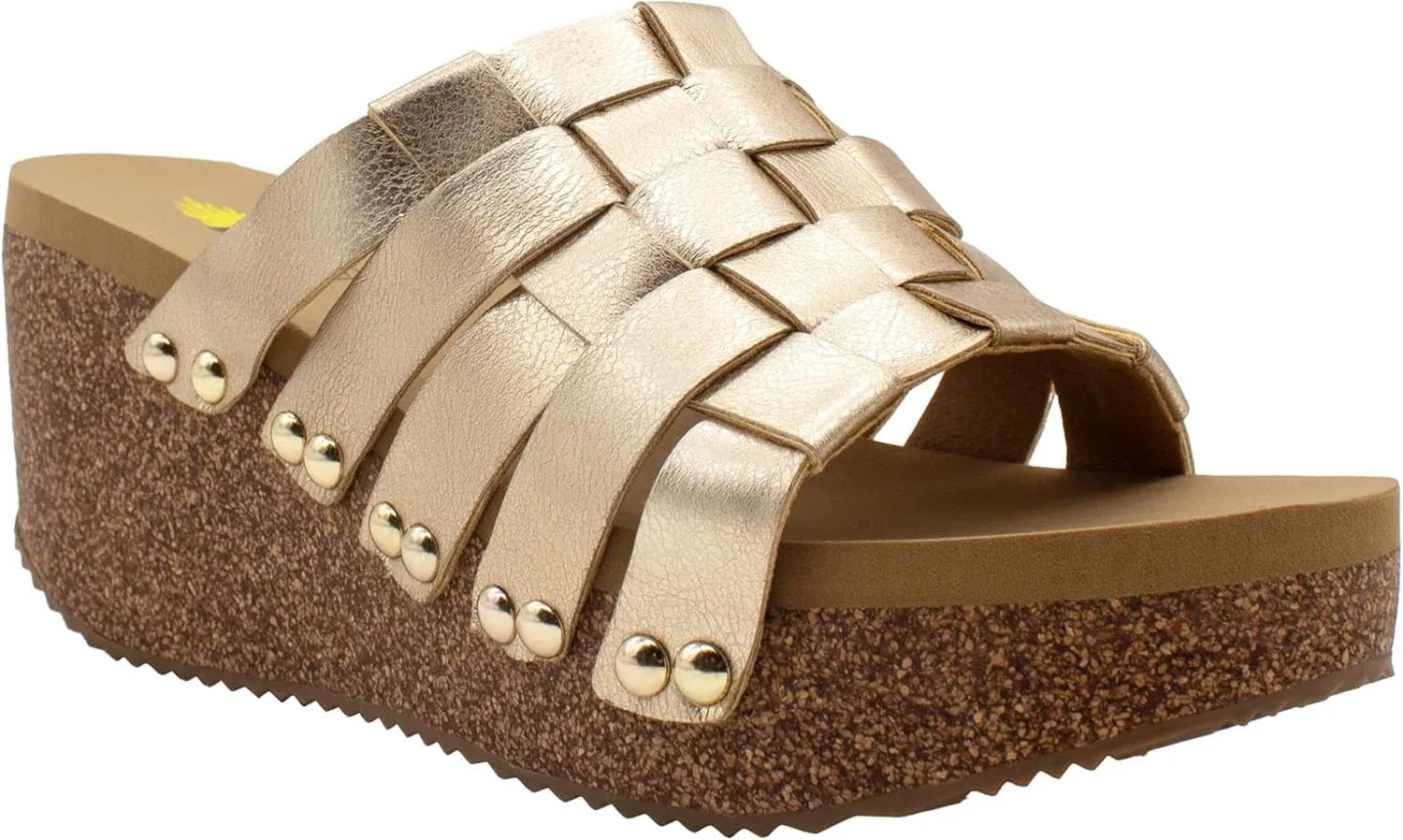 VOLATILE Womens Enoki Metallic Studded Slide Casual Sandals Casual Mid Heel 2-3" - Gold