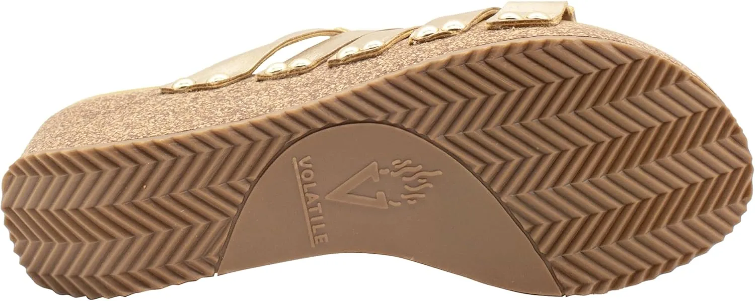 VOLATILE Womens Enoki Metallic Studded Slide Casual Sandals Casual Mid Heel 2-3" - Gold