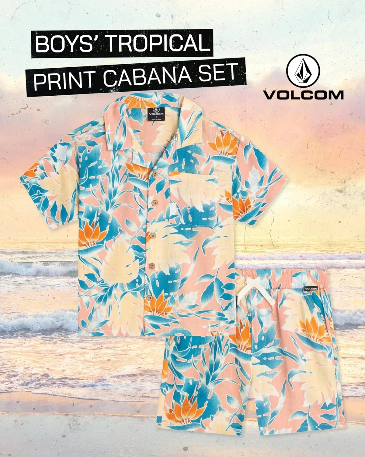 Volcom Toddler Boy Shorts Set - 2 Piece Short Sleeve Button Down Hawaiian Shirt & Matching Shorts, Little Boys Summer Outfits