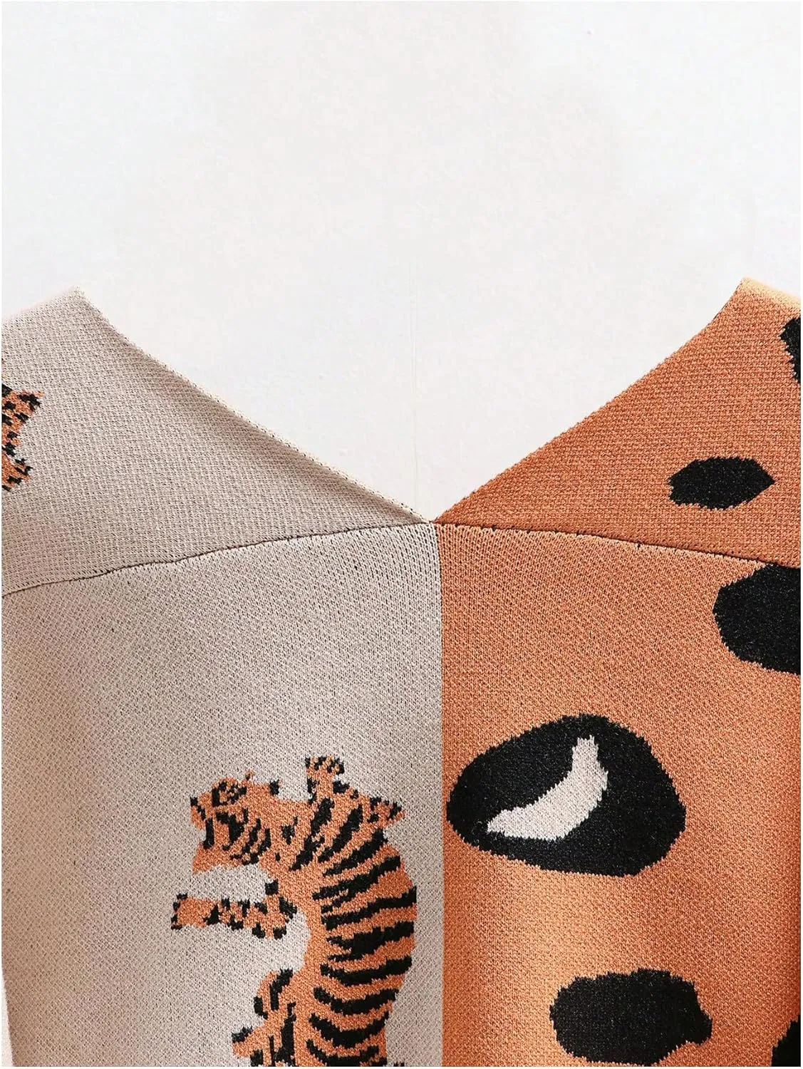 WDIRARA Women's Leopard Tiger Print Cardigan V Neck Long Sleeve Color Block Button Down Sweater Outwear