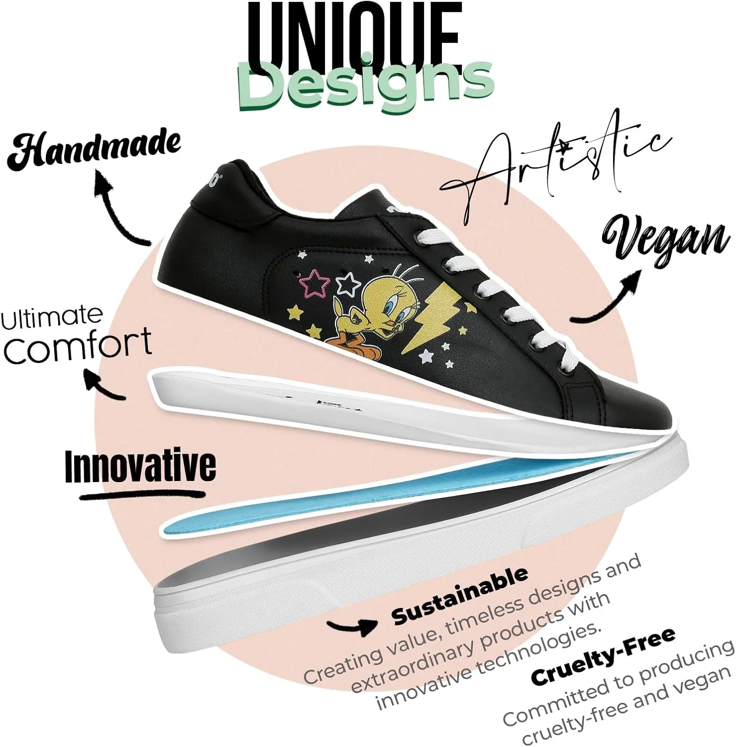 White Sneakers for Women - Handmade Women's Fashion Sneakers, Vegan Leather and Unique Design, Comfortable Shoes for Women, Ace Sneakers