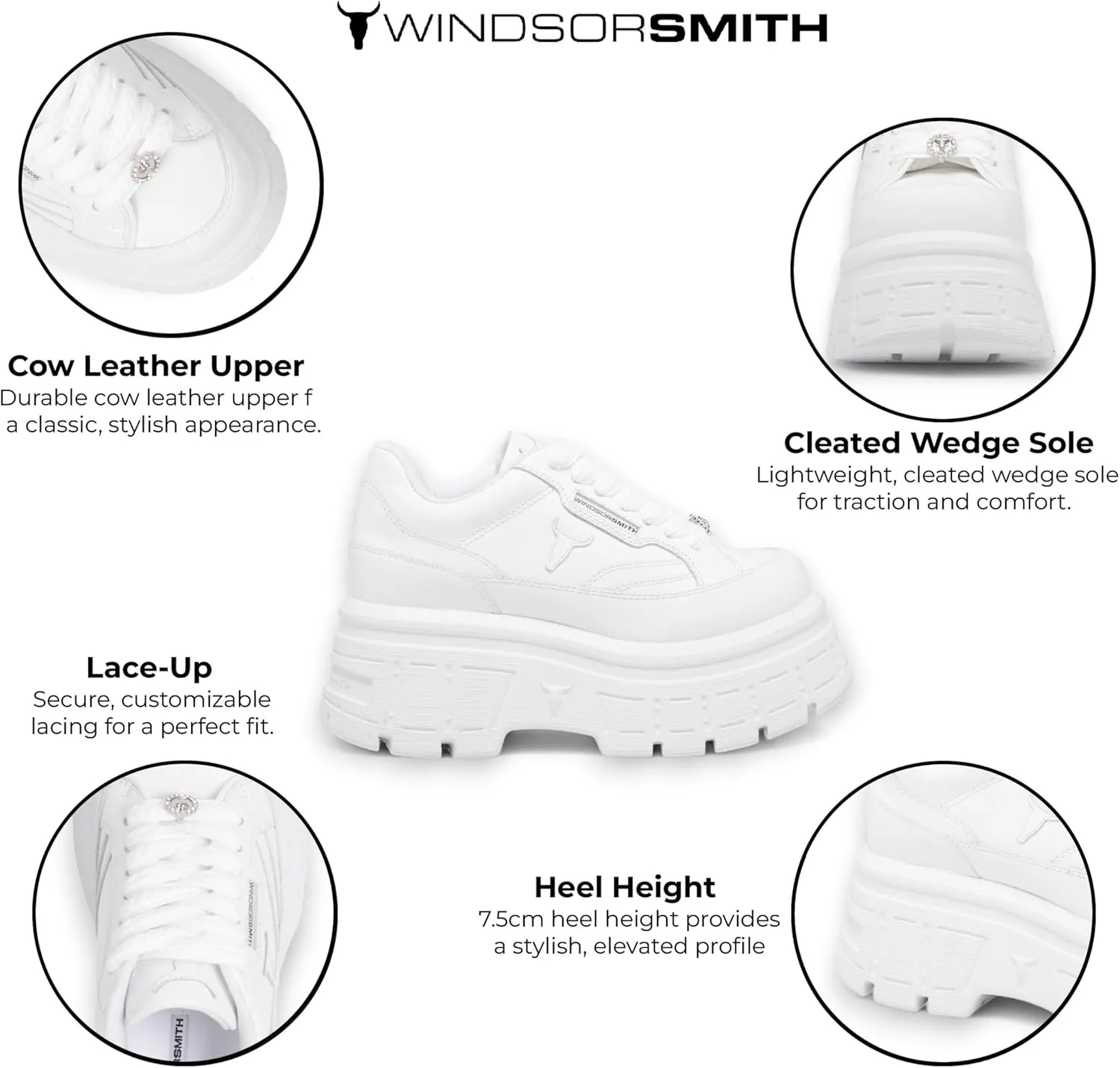 Windsorsmith Womens White Chunky Leather Platform Trainers Sneakers - Swerve