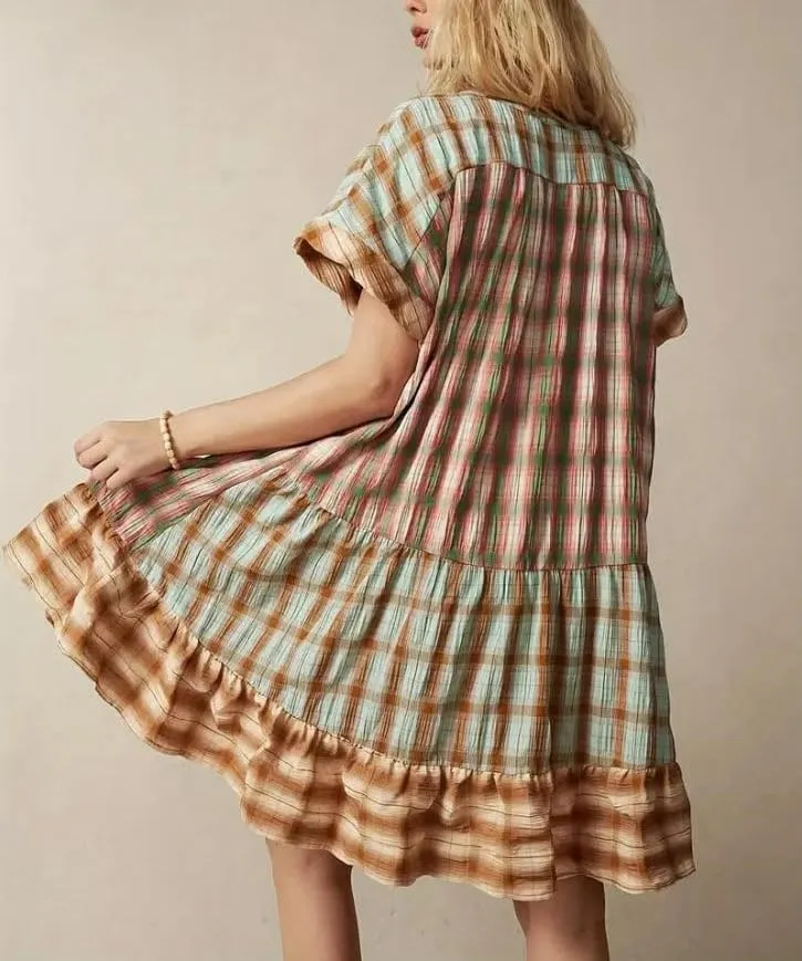 Women Boho Floral Babydoll Mini Dress Y2k Puff Sleeve Ruffle Flowy Short Dress Cute Summer V Neck Patchwork Dresses
