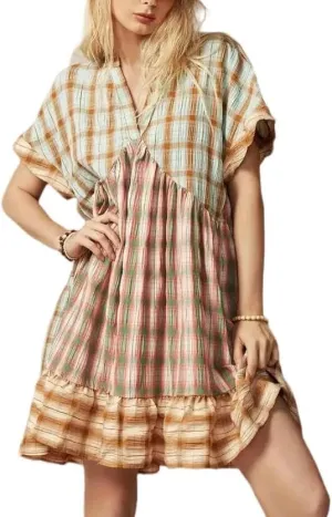 Women Boho Floral Babydoll Mini Dress Y2k Puff Sleeve Ruffle Flowy Short Dress Cute Summer V Neck Patchwork Dresses