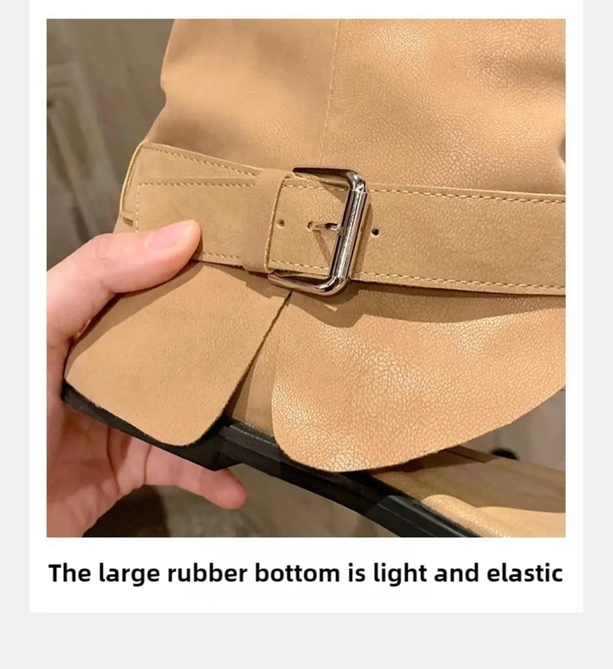 Women Flip-Flop Short Boots Leather Metal Buckle Soft Trendy Loose Flat Shoe Open Round Sole For Party Dress Daily Life